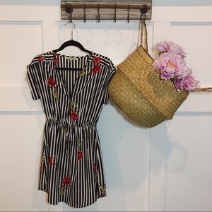 Speed Control Black White Stripe Floral Zip Dress